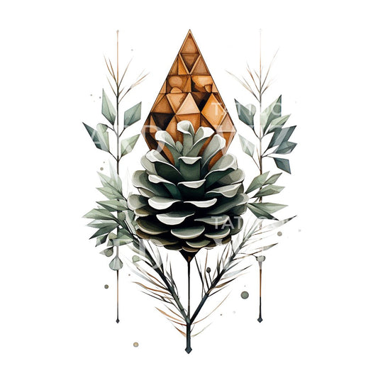 Geometric Green Pine Cone Tattoo Design