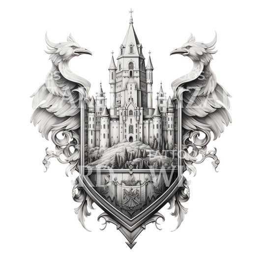 Hogwarts Inspired Coat of Arms Tattoo Design