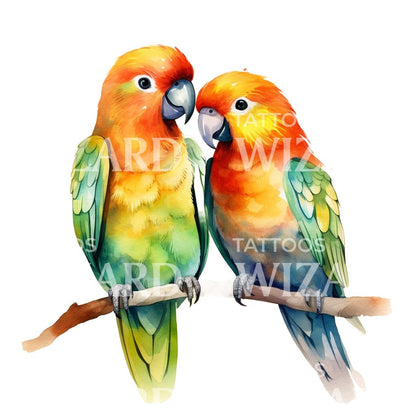 Watercolor Lovebirds Tattoo Design