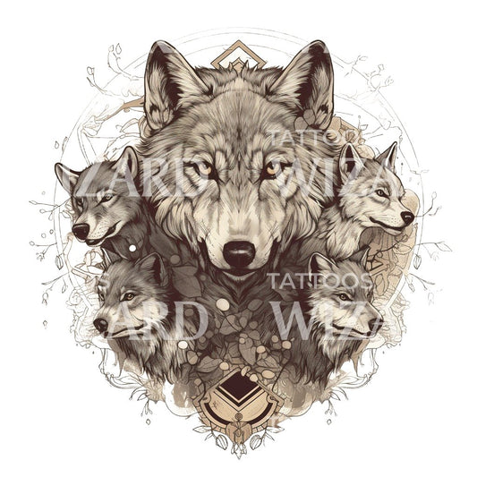 Neotraditional Wolf Tattoo Design