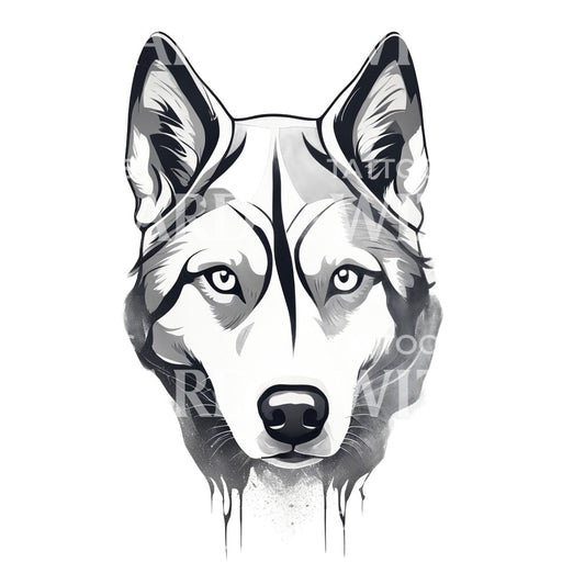 Siberian Husky Dog Head Tattoo Design