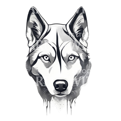 Siberian Husky Dog Head Tattoo Design