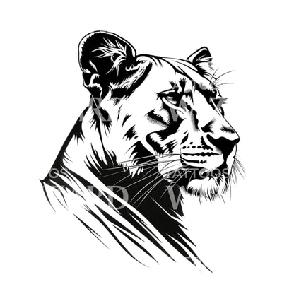 Blackwork Lioness Tattoo Design