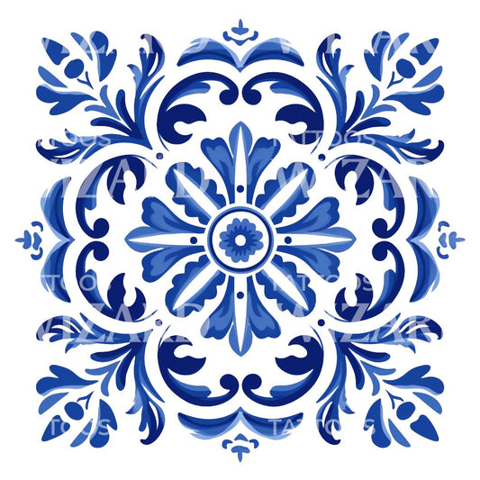 Blue Traditional Azulejo Tattoo Design