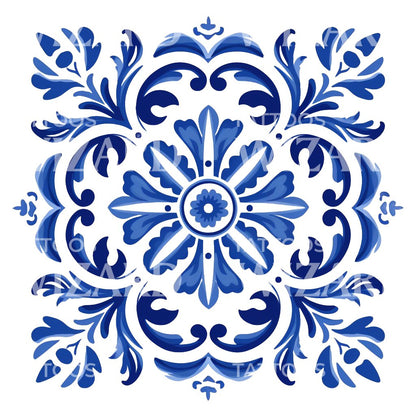 Blue Traditional Azulejo Tattoo Design