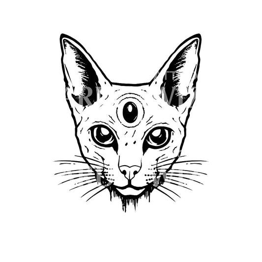 Hairless Cat Third Eye Tattoo Design
