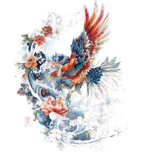 Traditionelles japanisches Vogelkomposition-Tattoo-Design