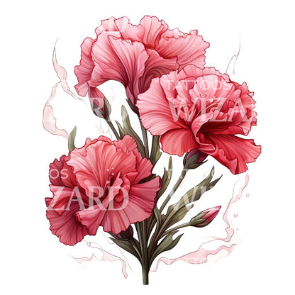 Botanical Carnation Flowers Tattoo Design