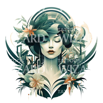 Neo Traditional Woman Tropical Tattoo