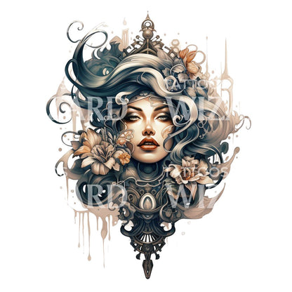 Neo Traditional Woman Face Tattoo Design