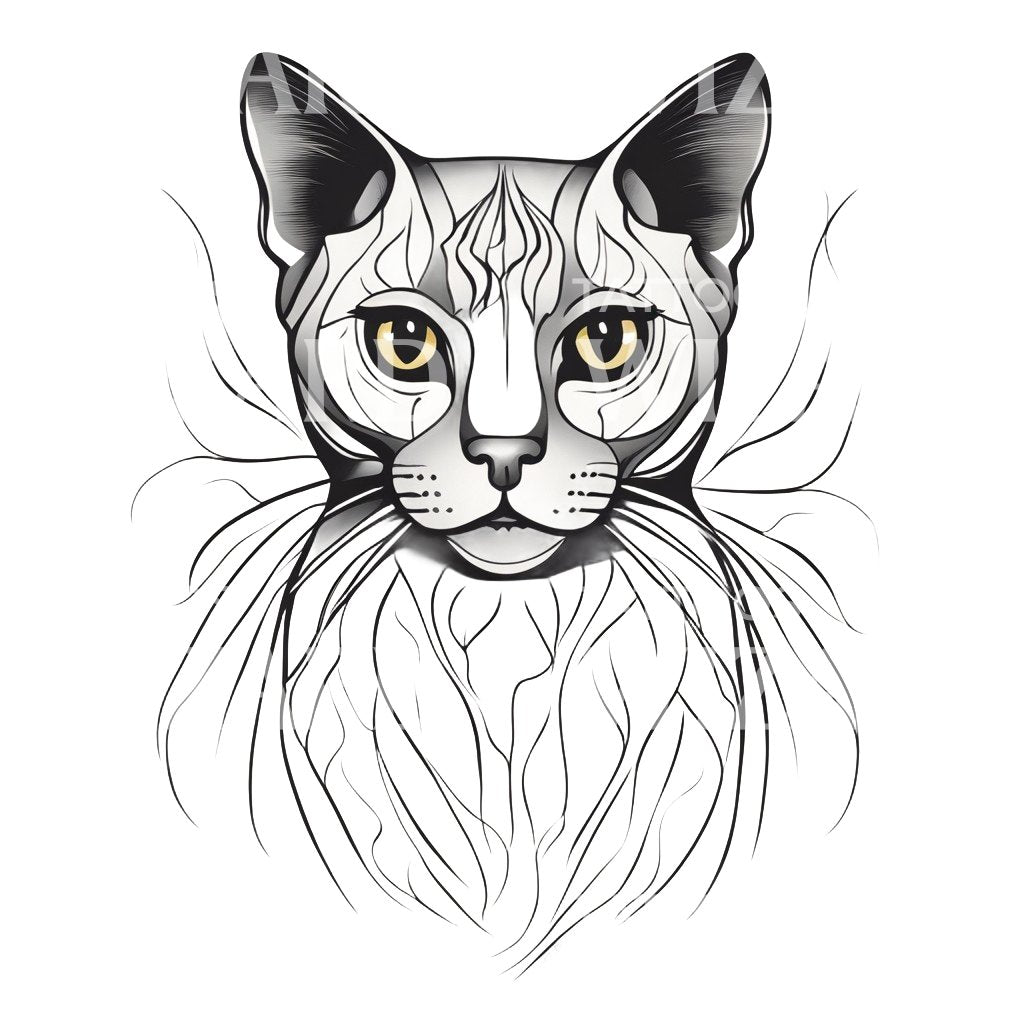 Minimalistisches Tattoo-Design mit dem Kopf einer Burma-Katze