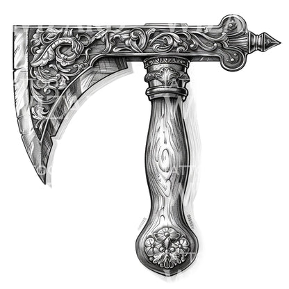 Ornate Short Viking Axe Tattoo Design