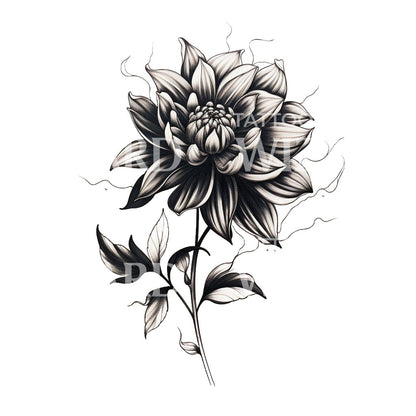 Blackwork Dahlia Tattoo Design
