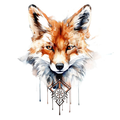 Watercolor Fox Head Tattoo Design