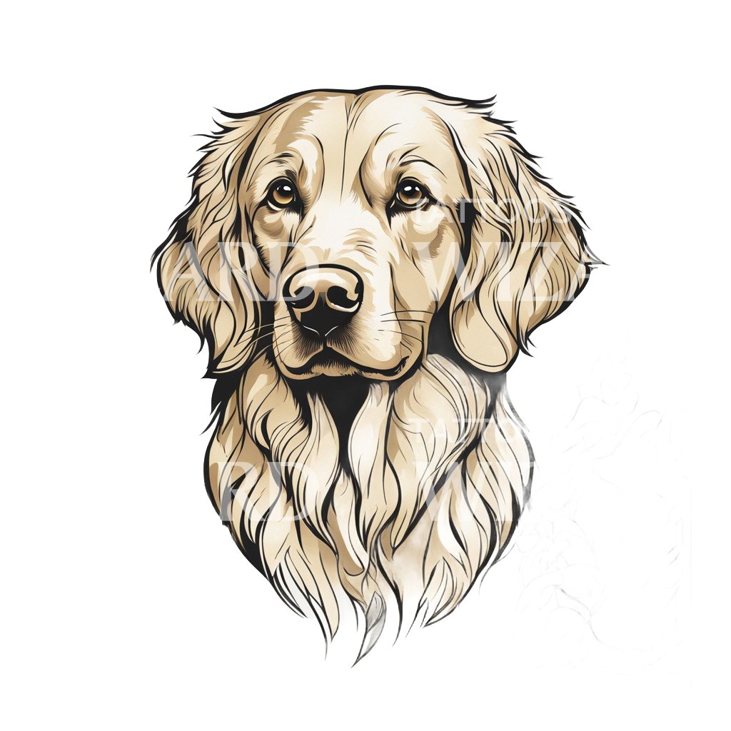 Golden Retriever Dog Head with Floral Patterns Tattoo Design