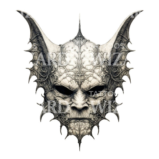 Dark Black and Grey Bat Mask Tattoo Design