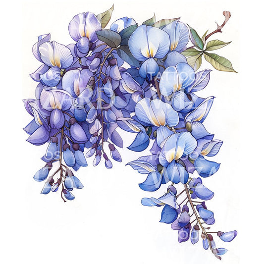 Realistic Wisteria Blue Flower Tattoo Design