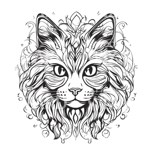 Norwegian Forest Cat Head with Patterns Tattoo Design