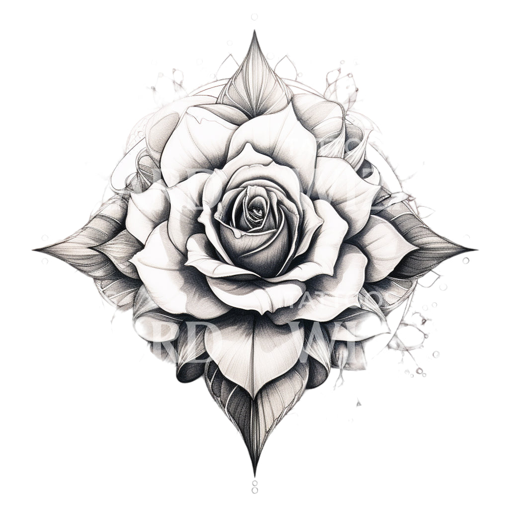 Schwarzes und graues Rosen-Mandala-Tattoo-Design