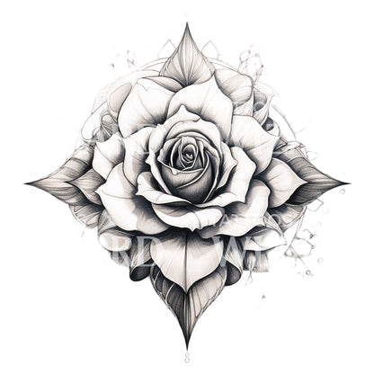 Black and Grey Rose Mandala Tattoo Design