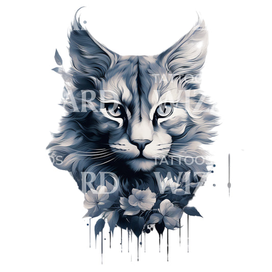 Diseño de Tatuaje de Retrato de Gato Intenso