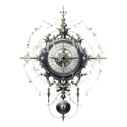 Vintage Compass Baroque Style Tattoo Design