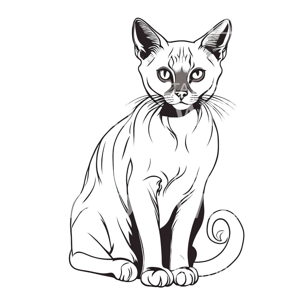 Minimalistisches Tattoo-Design mit burmesischer Katze