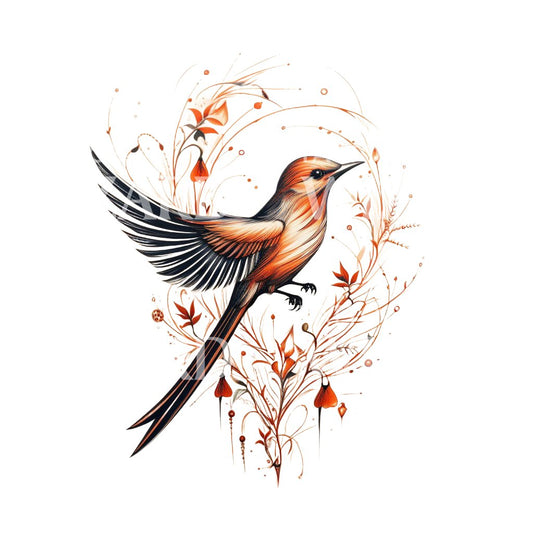 Cute Red Bird Neo Traditional Tattoo Design