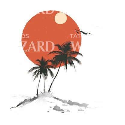 Orange Sunset with Palmtrees Tattoo Design