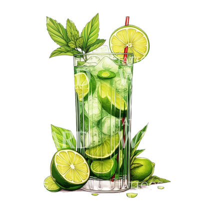 New School Mojito Cocktail Tattoo Design
