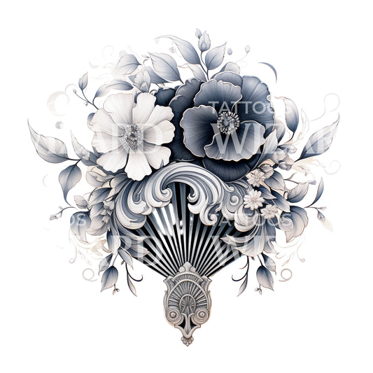 Flower Fan Vintage Style Tattoo Design