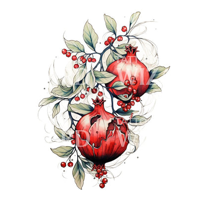 Illustrative Pomegranate Tattoo Design