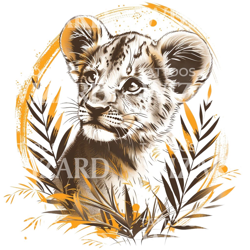 Conception illustrative de tatouage de lionceau