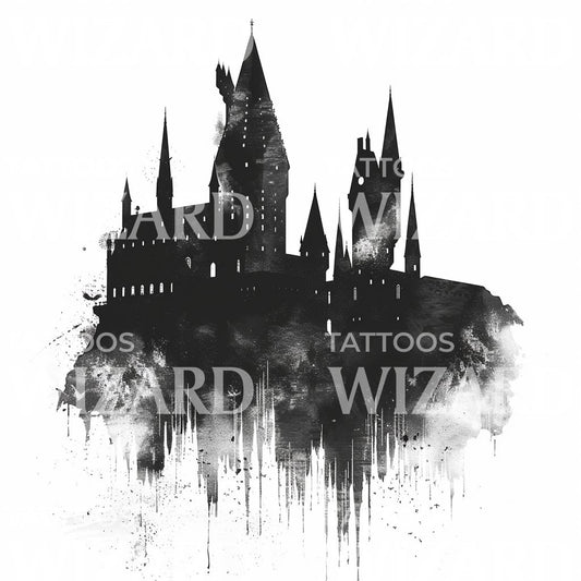Silhouette von Hogwarts-Schloss Tattoo-Design