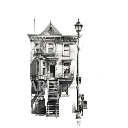Lovely Townhouse Black and White Tattoo Design