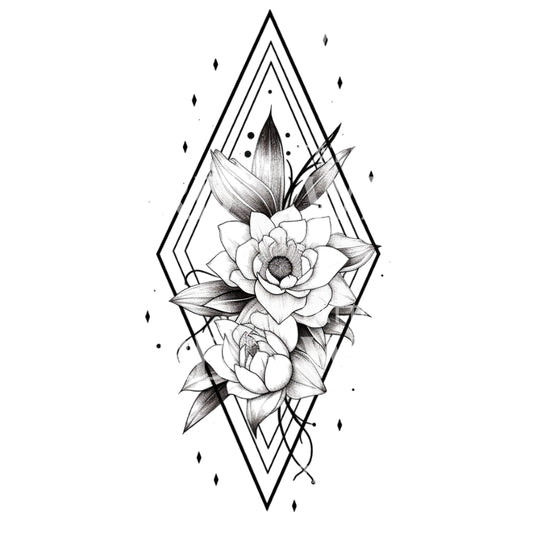 Minimalistisches Tattoo mit Blume in Rautenform