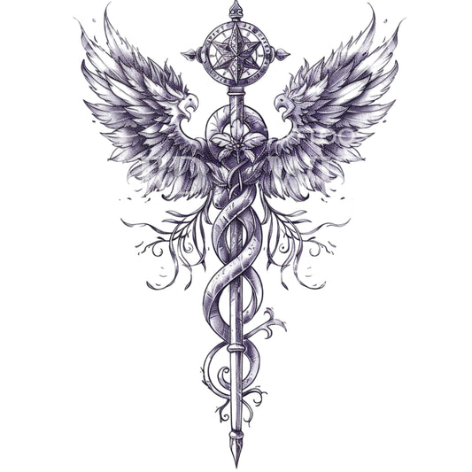Magnificient Winged Caduceus Tattoo Design