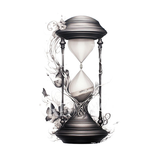 Gothic Style Hourglass and Butterfly Tattoo Design
