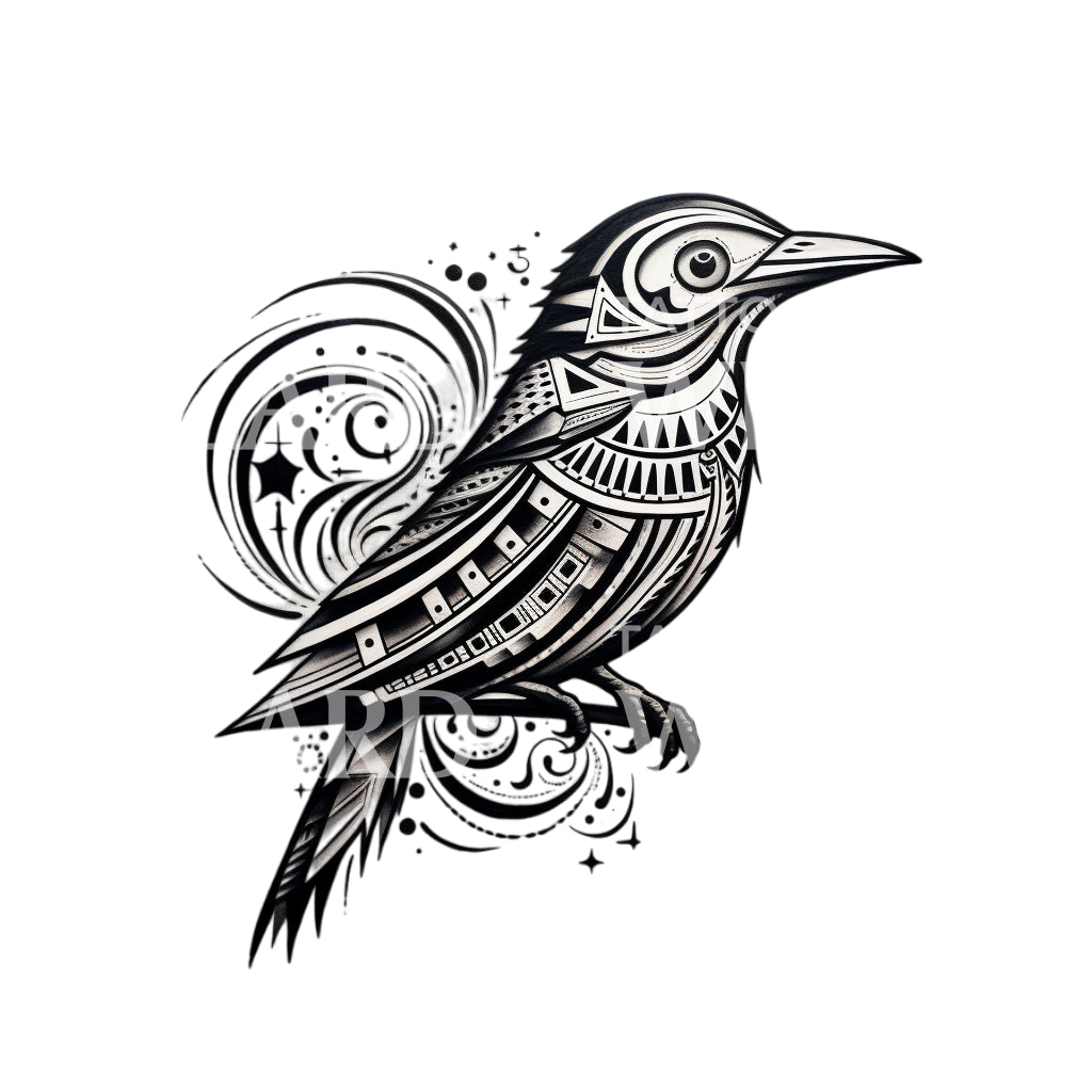 Ornamental Tribal Bird Tattoo Design