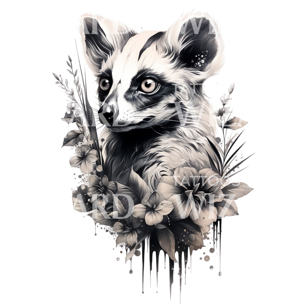 Schwarz-graues Lemur Tattoo-Design