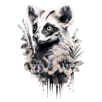 Black and Grey Lemur Tattoo Design