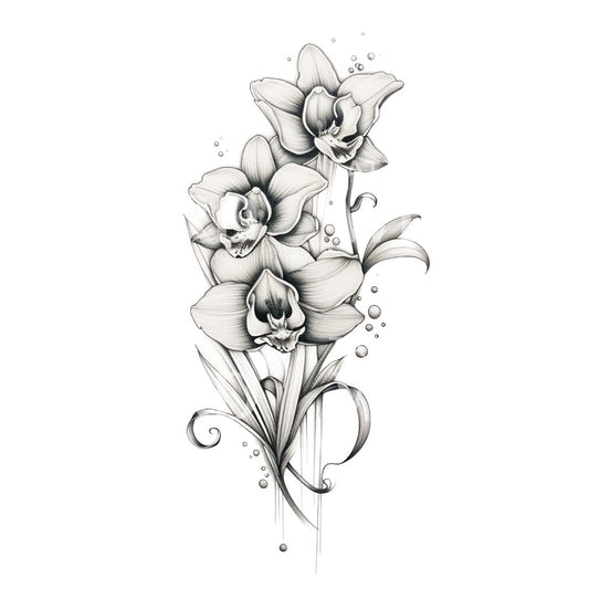Schwarzes und graues Orchideenblüten-Tattoo-Design