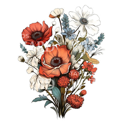 Neo Traditional Wildflowers Tattoo Design