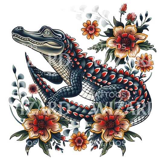 Old School Alligator Tattoo Design