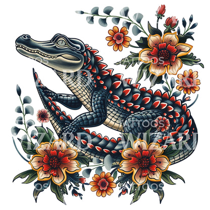 Old School Alligator Tattoo Design