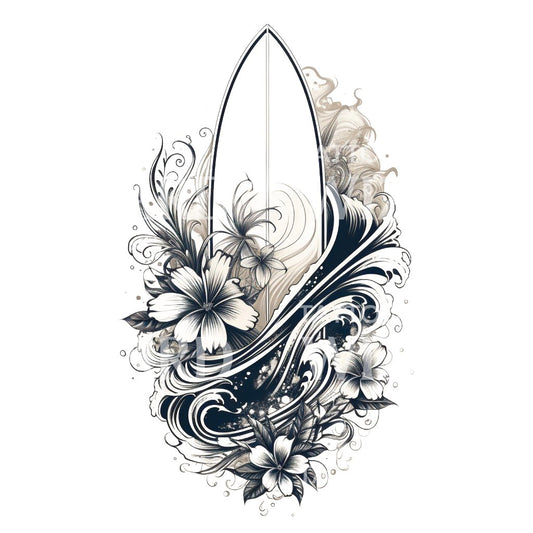 Surf Board and Waves Tattoo Design