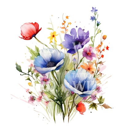 Watercolor Wildflowers Tattoo Design