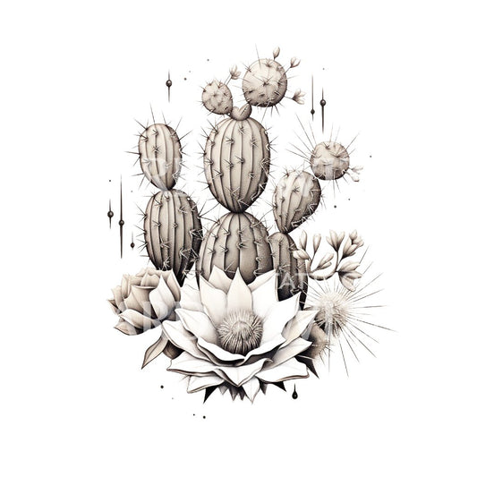 Conception de tatouage de cactus noir et gris