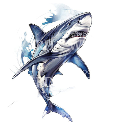 Watercolor White Shark Tattoo Design
