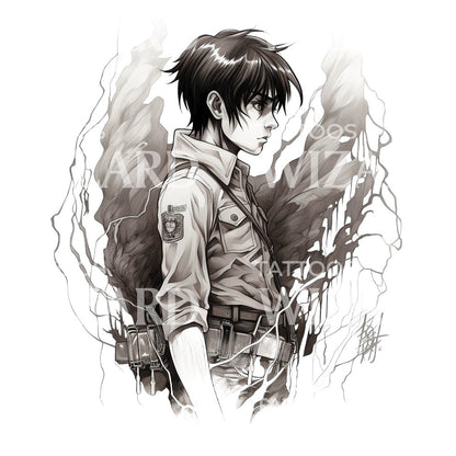 Eren Yeager Mikasa Black And White Attack On Titan LAST ATTACK